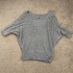 Poof heather gray off-shoulder/low scoop sweater